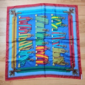 Hermes Blue Sangles Silk 90 Scarf